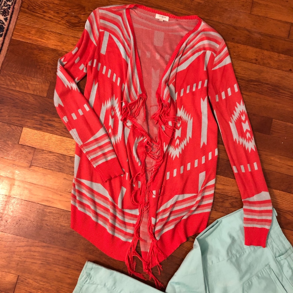 Geometric Print Open Front Cardigan